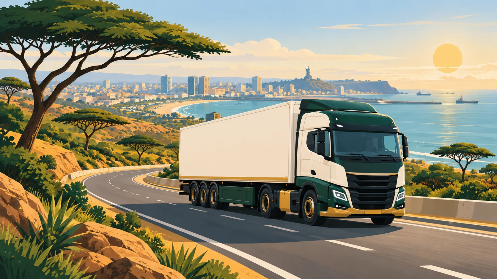 Illustration d’un camion de marchandises sur une route du Sénégal
